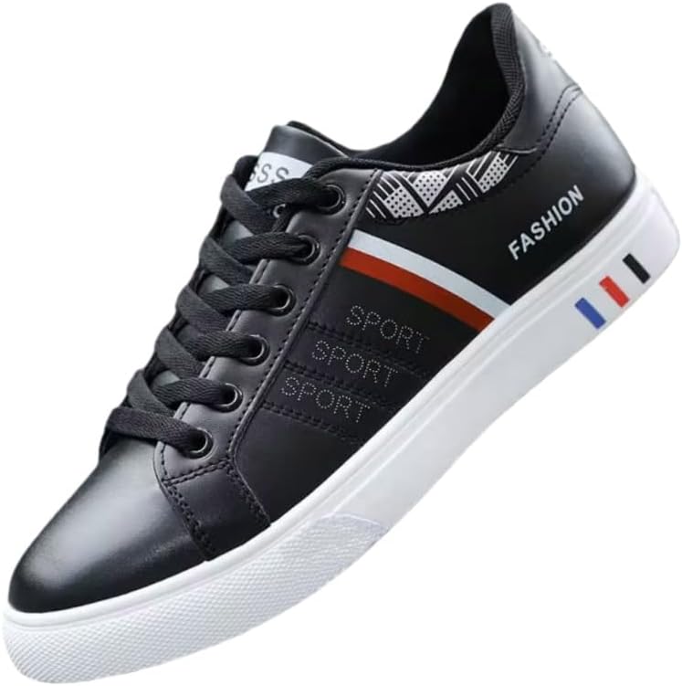 

Мужские спортивные кроссовки на шнуровке больших размеров - мягкий верх из полиуретана, полосатый дизайн, обувь для скейтбординга, подходят для повседневной носки и активного отдыха на открытом воздухе Fmshi, черный