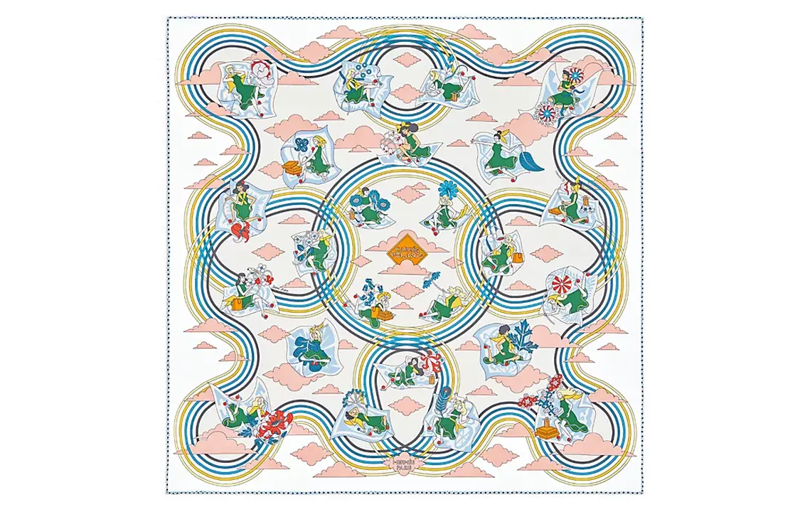 

Шёлковый платок женский белый HERMES