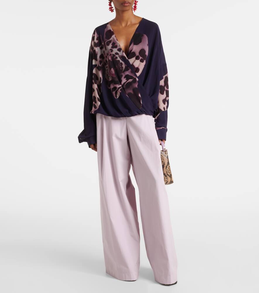Хлопковые брюки с высокой талией и широкими штанинами Dries Van Noten, Lilac — фото 2
