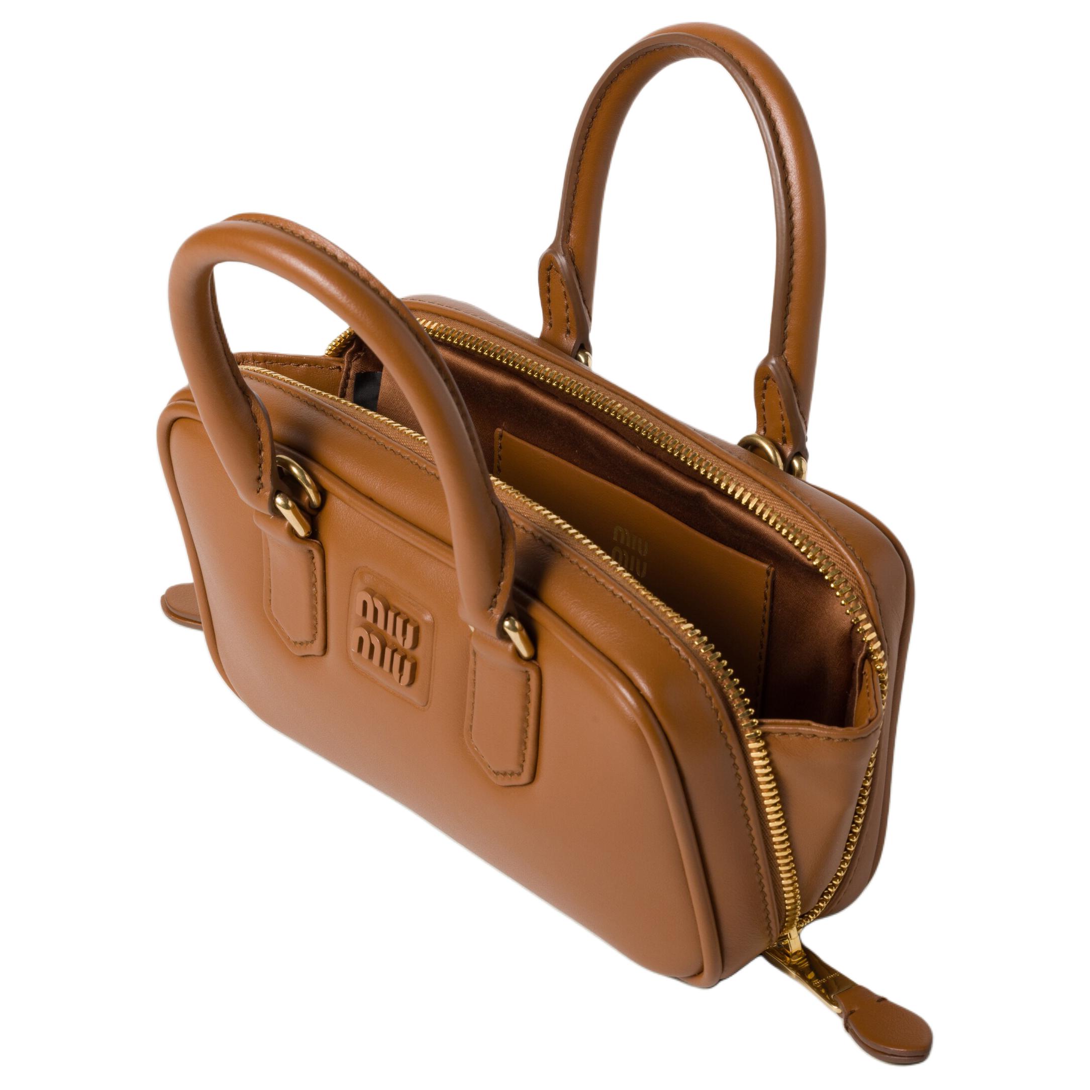 Сумка через плечо Arcadie Series из кожи мини женская коньячная MIU MIU — фото 4