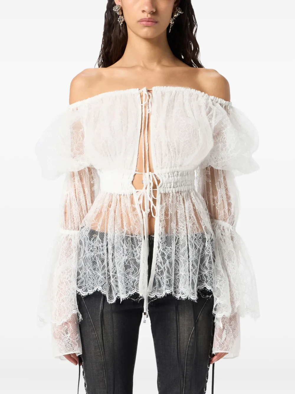 

Кружевная блузка с открытыми плечами BLUMARINE, белый