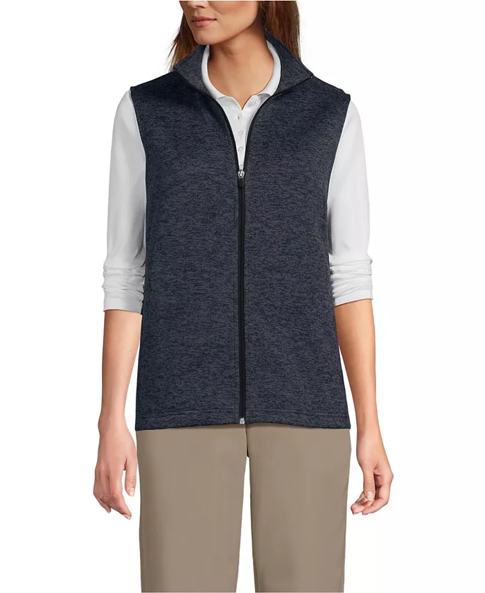 

Женский свитер унисекс флисовая жилетка на молнии спереди Lands' End, черный