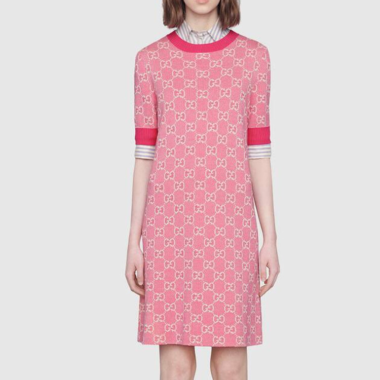 Женское платье Gucci классическое, из натурального хлопка, розовое — фото 2