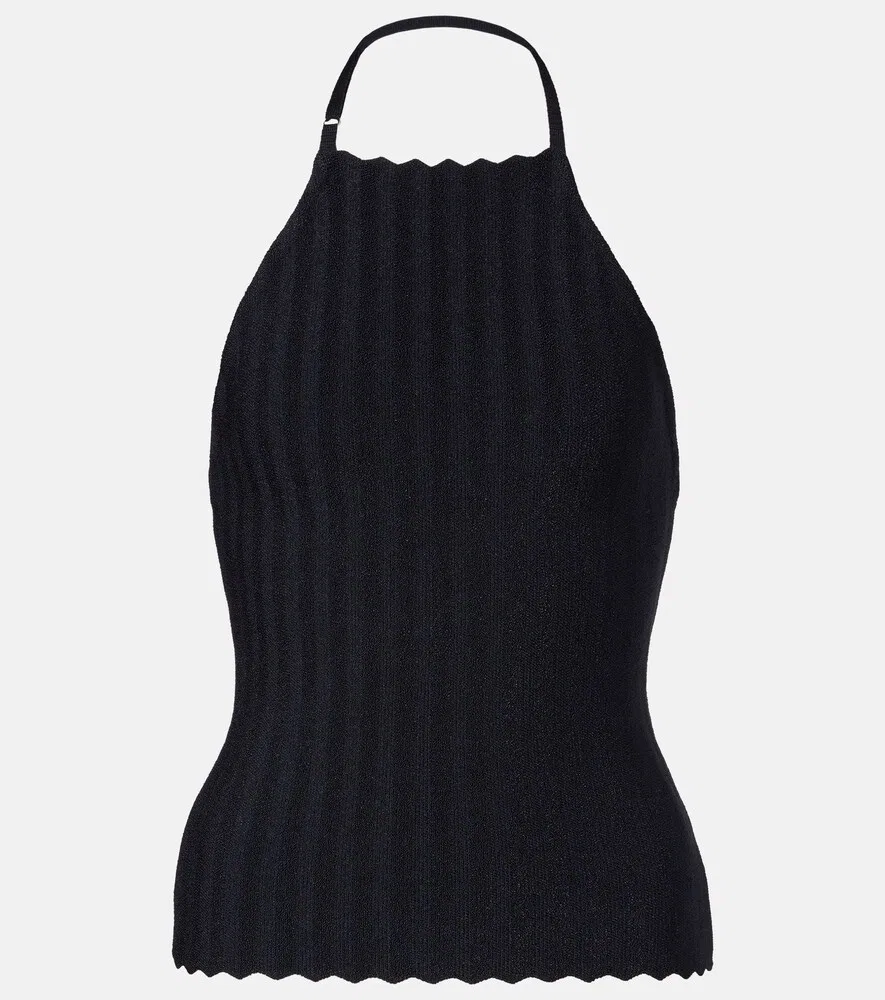 Вязаный топ с завязками на шее от Tablier Jacquemus, синий