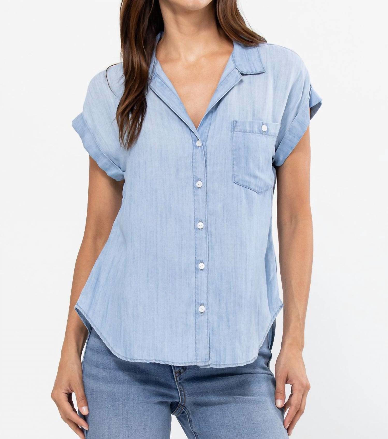 

Рубашка с манжетами на пуговицах из тенсела в светлом дениме Sneak peek, Light Denim