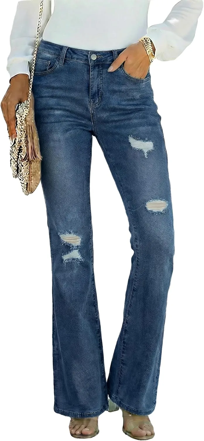 

EMMIOL Flare Jeans для женщин, Mid-High Waist, Bootcut, Stretchy Denim
