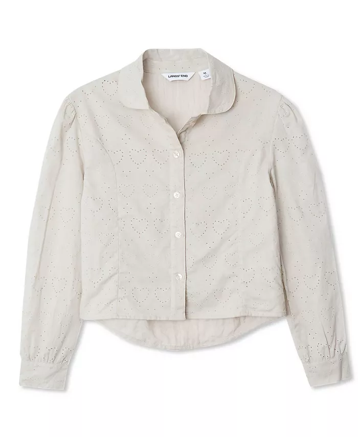 

Детская блузка с длинными рукавами и вышивкой в виде сердечек Lands' End