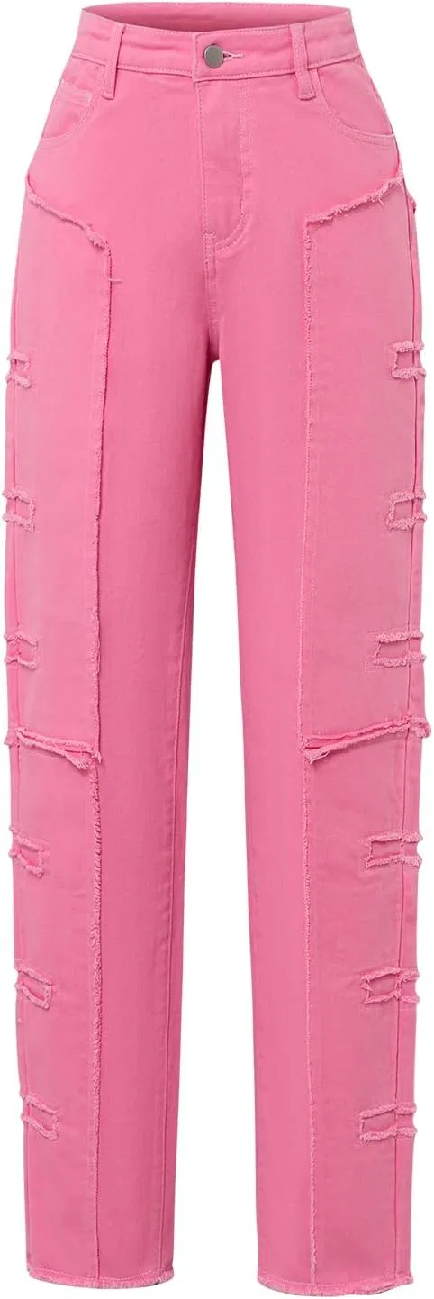 Джинсы женские, розовые, Stretch Patchwork