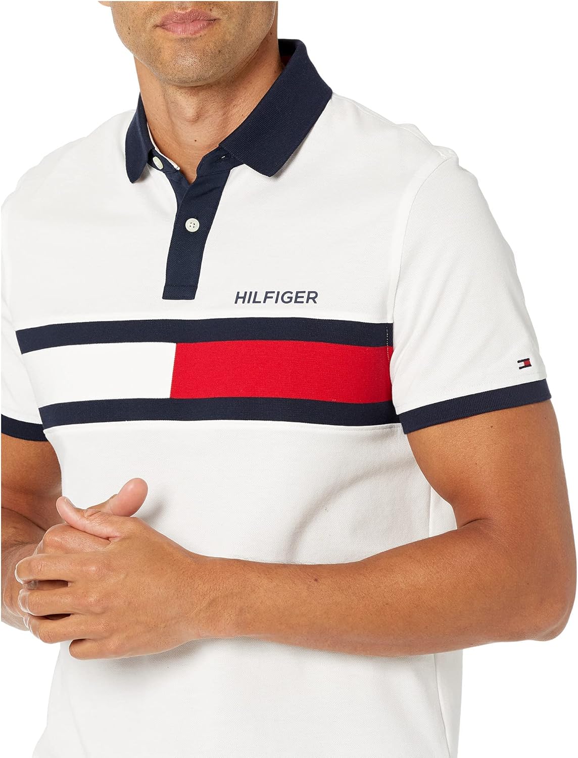 Мужское поло Tommy Hilfiger с коротким рукавом и принтом «флаг», классический крой, Bright White — фото 3
