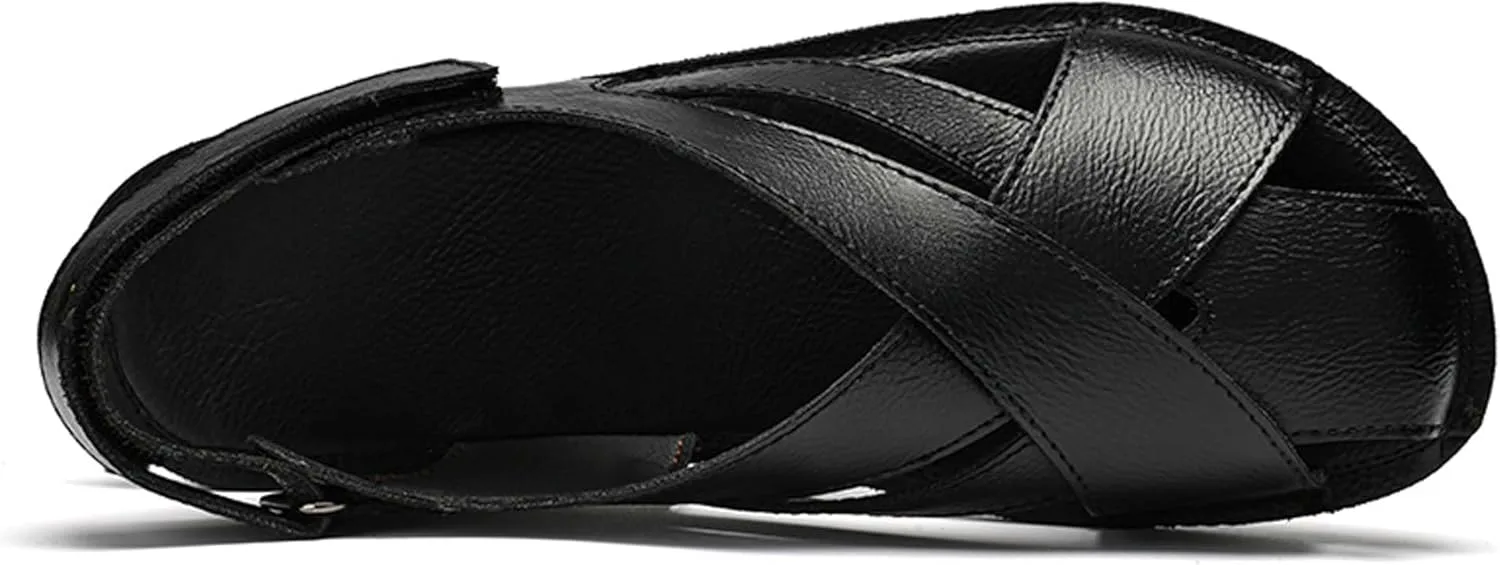 Mens Fashion Leather Сандалии hook-and-loop Rome Сандалии Mens Barefoot Сандалии Business Сандалии Daily Casual Сандалии Soft and Breathable Anti-slip Wear-resistant Durable Vtiao, черный — фото 3