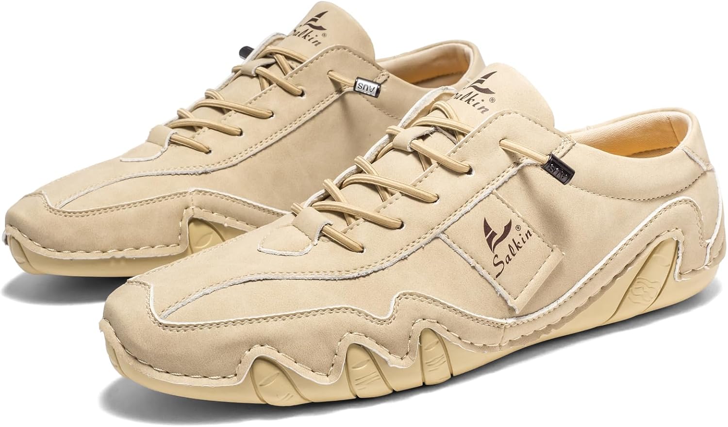 

Мужские водонепроницаемые замшевые повседневные кроссовки для походов, кемпинга и вождения на все сезоны, ретро, с ручной прострочкой, округлым носком, эластичной шнуровкой, для активного отдыха, мягкие и удобные модные кроссовки Glbdu, бежевый