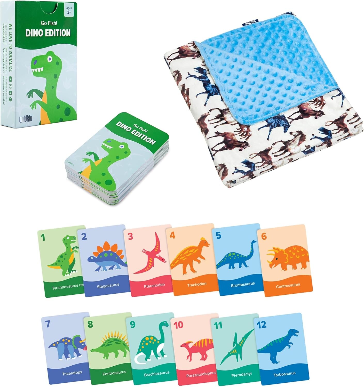 

Плюшевое детское одеяло Wildkin и набор карточной игры Go Fish Dino: обнимайтесь и учитесь, открывайте веселые и уютные приключения (Horse Dreams)