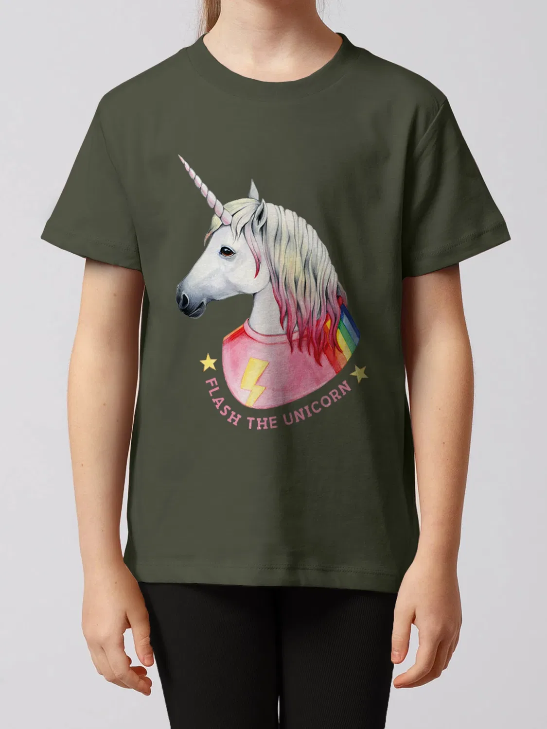 Футболка с единорогом Wat? Apparel, хаки