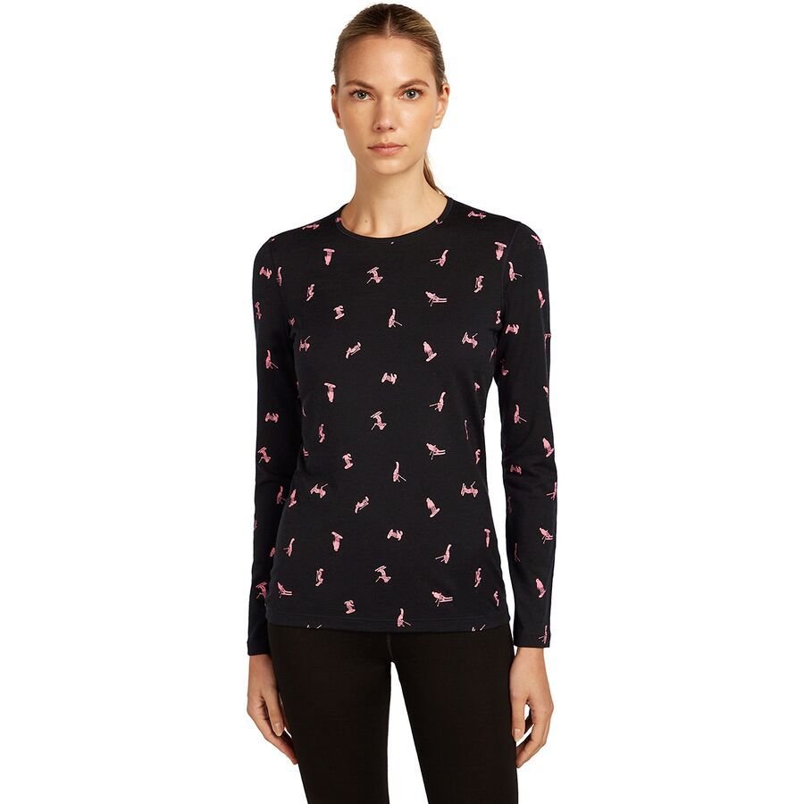 

Футболка с длинными рукавами Merino 200 Oasis Snow Day Crewe - женская Icebreaker Icebreaker, Black/Acid Pink/Aop