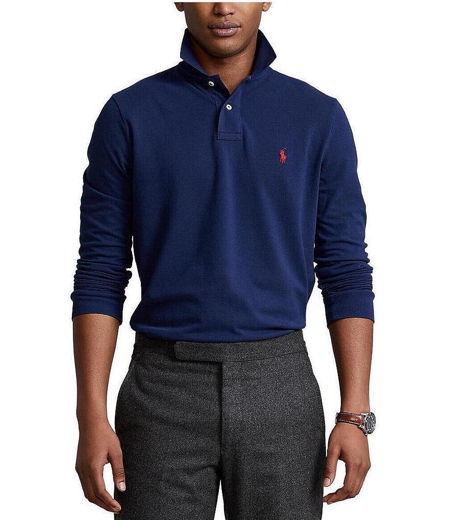 

Рубашка поло классического кроя в сеточку с длинными рукавами Polo Ralph Lauren, синий