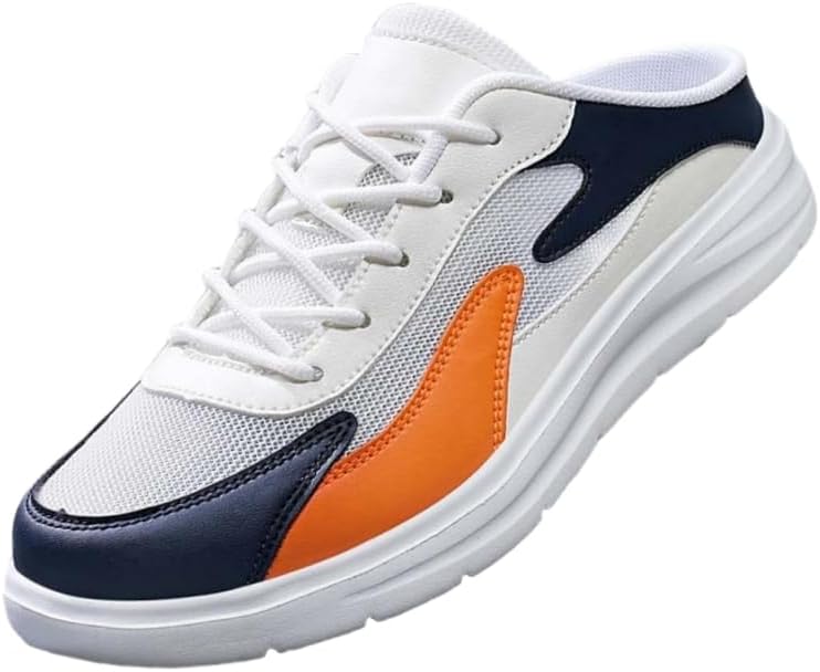 

HoaloX Men's большие тапочки с плоскими полубрюками, легкая и дышащая спортивная кэжуальная обувь из сетки, подходящая для всех сезонов для комфортного ношения, белый/черный/оранжевый