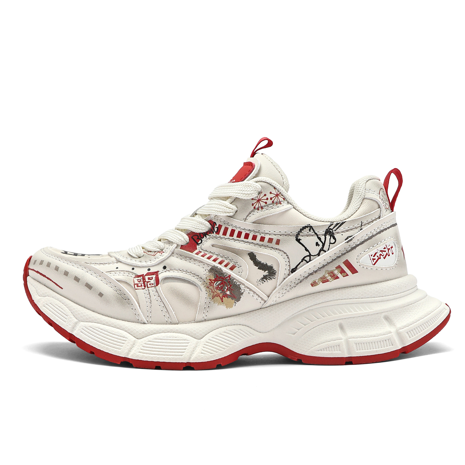 

The Simpsons Низкие массивные кроссовки унисекс бежево-красные [Улучшенный кожаный верх], цвет Beige Red[Upgraded-Leather Upper]