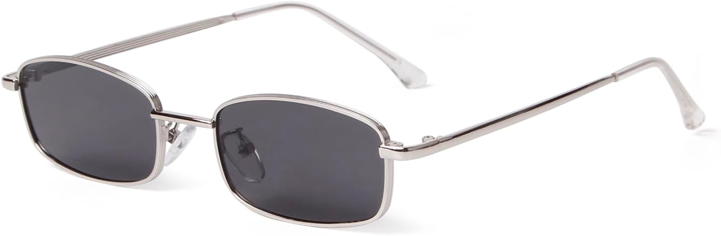 

ADE WU Модные прямоугольные солнцезащитные очки для женщин и мужчин в стиле ретро, ​​маленькие, в стиле 2000-х, узкие, прямоугольные, 90-е, стильные, унисекс, Silver/Grey