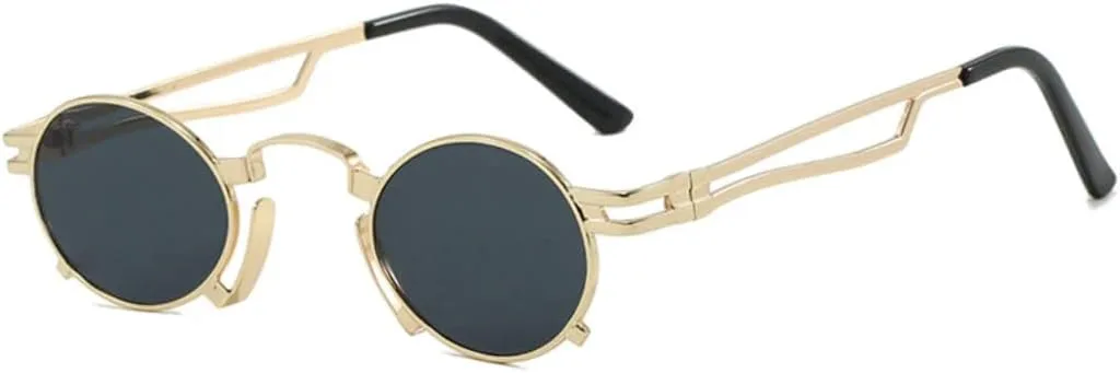 

Винтажные маленькие овальные металлические солнцезащитные очки для женщин в стиле стимпанк, мужские очки с защитой от УФ-излучения UV400 TOIPASTN, Gold Gray