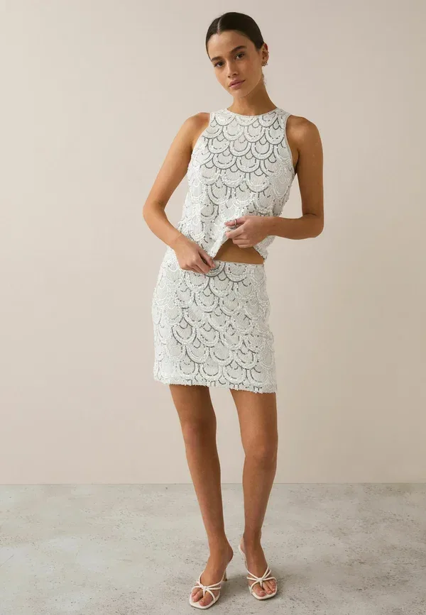 Юбка мини Next, Regular fit sequin bridal mini skirt, белый серебристый — фото 4