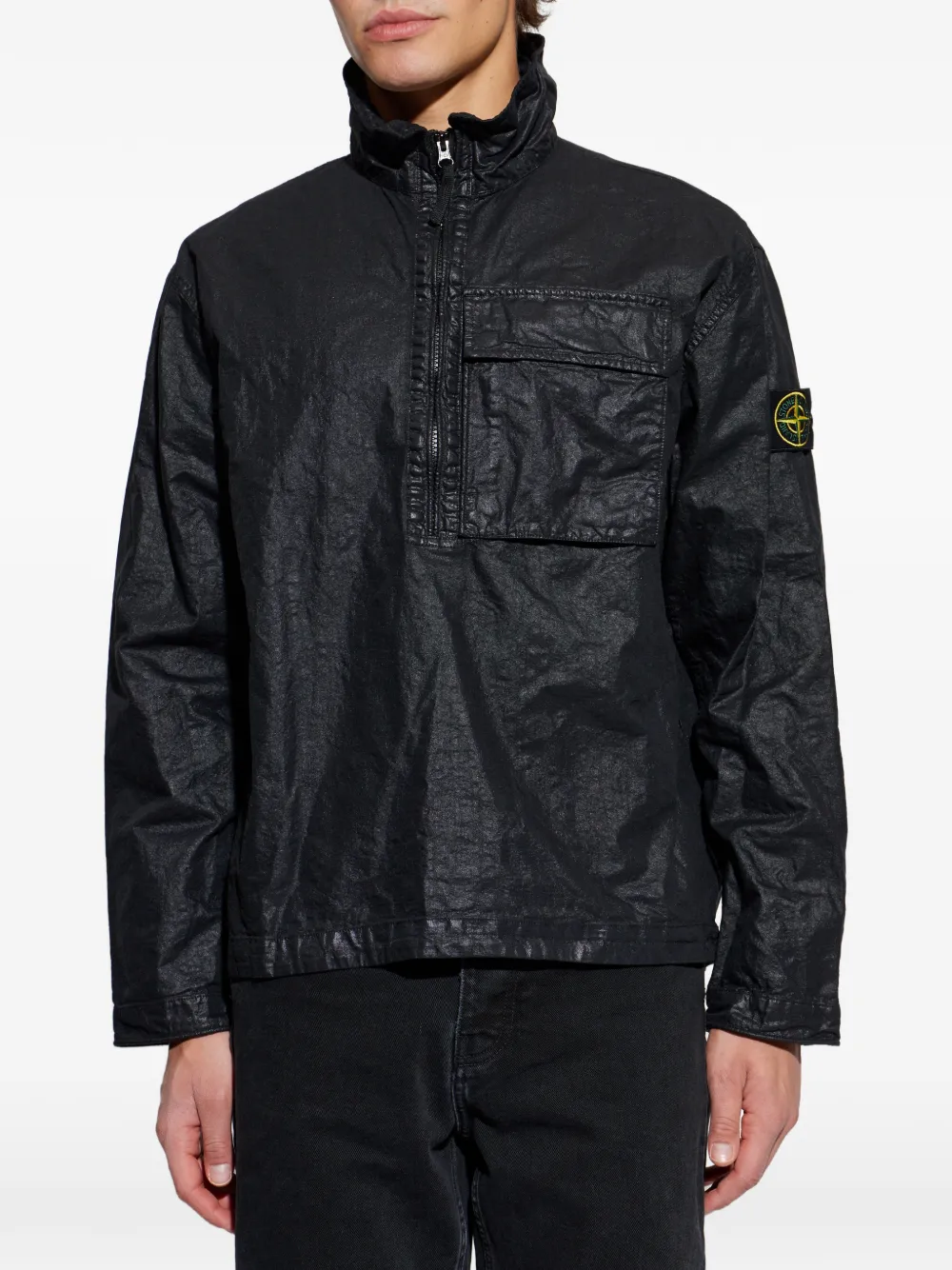 Куртка с карманом и полузастежкой на молнии Stone Island, черный — фото 3