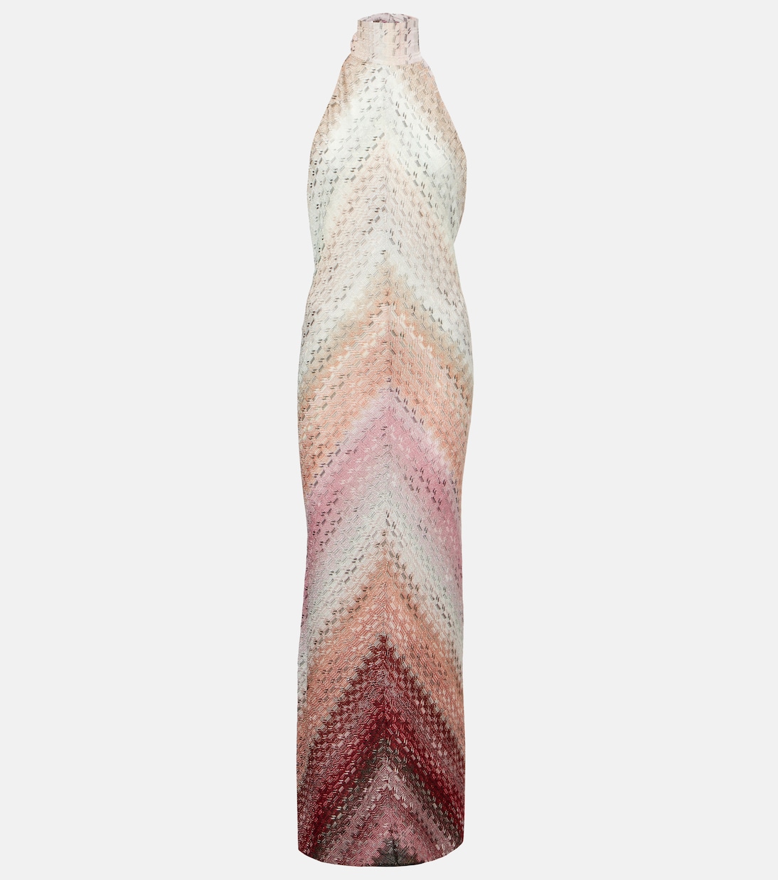 

Платье макси из ламе с зигзагообразным вырезом и воротником-халтером Missoni, Pink Tones