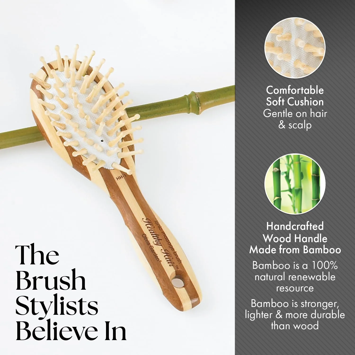Ионная массажная щетка для волос Olivia Garden Healthy Hair Bamboo Овальная большая, Brown — фото 4