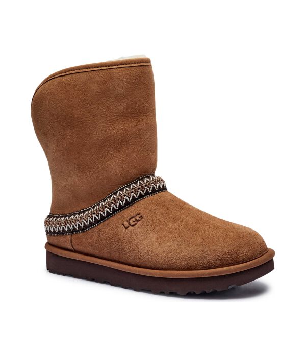 Ботинки кожаные зимние UGG с узором, коричневый