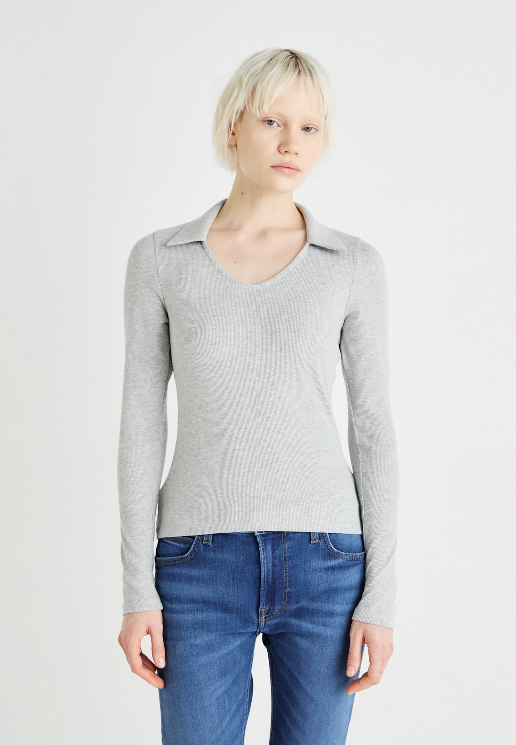 

Рубашка поло PCNIKITA VNECK - Long sleeved top Pieces, цвет Light Grey Melange