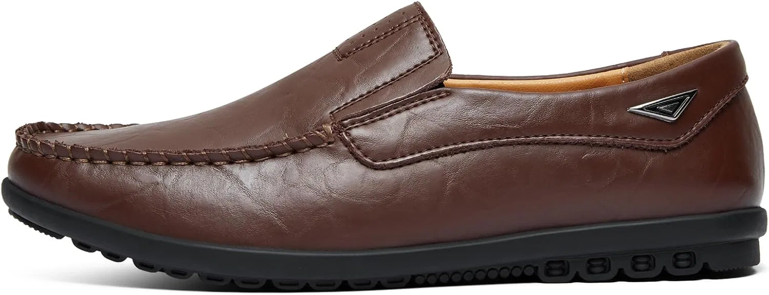 Мужские повседневные кожаные модные лоферы Go Tour без шнурков, A Dark Brown — фото 4