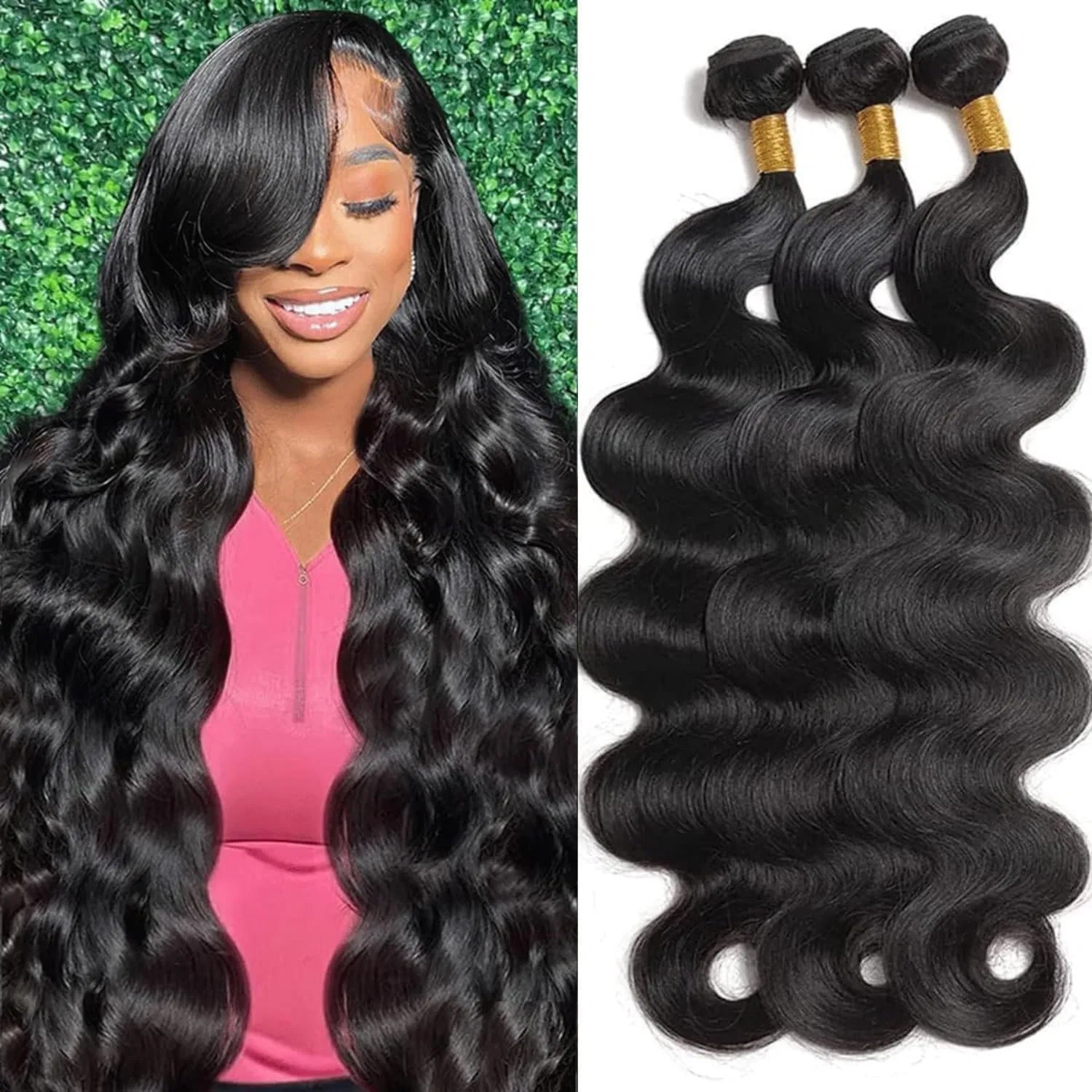 Натуральные волосы для наращивания «Body Wave» 12A, черные (20, 22, 24 дюйма) Urbeauty