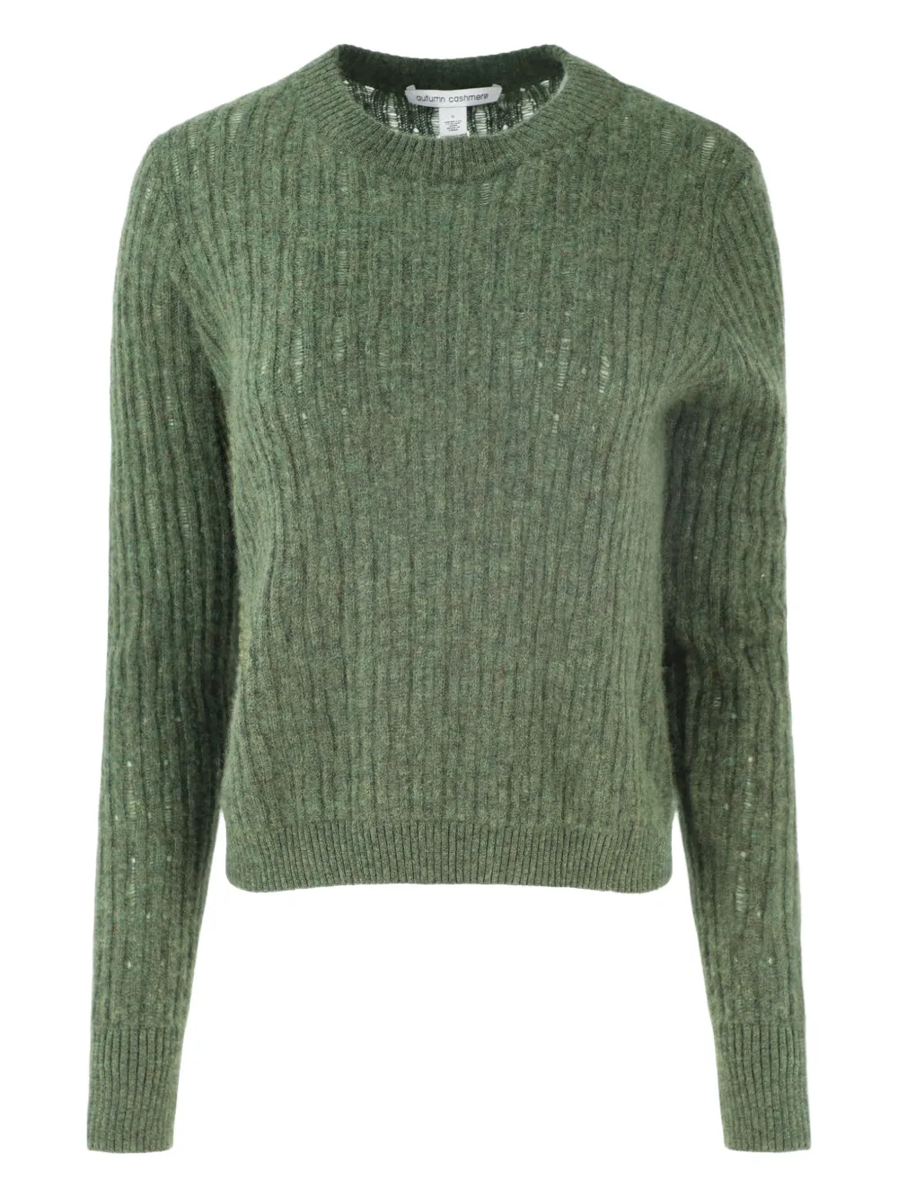 

Свитер с круглым вырезом, связанный лестничным швом Autumn Cashmere, зеленый