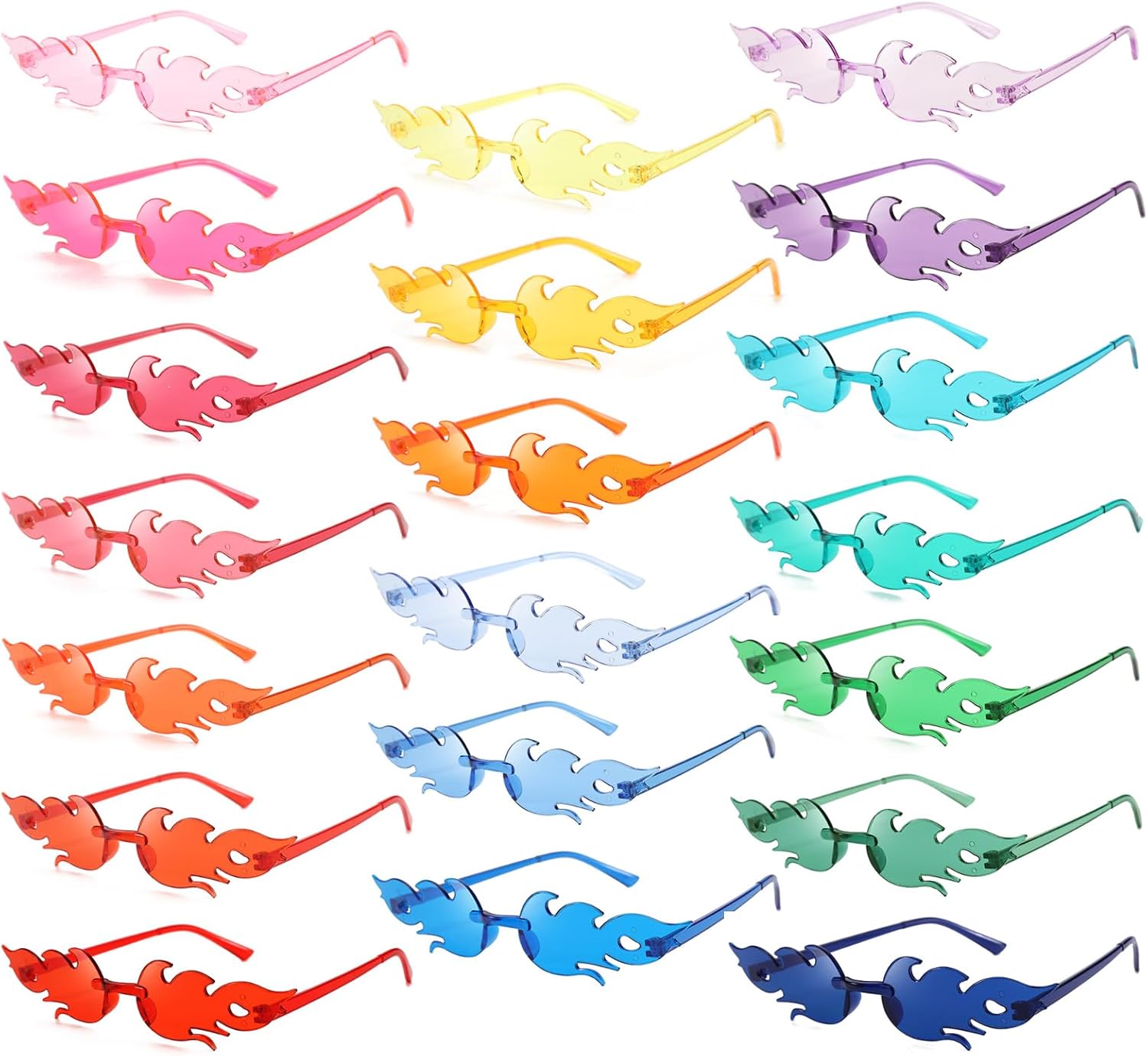 

Набор из 10/20 солнцезащитных очков без оправы в форме звезды/сердца/круглых/бабочки/кошачьего глаза/прямоугольных/огненных тонированных очков для вечеринок SUNOVELTIES, Fire 20