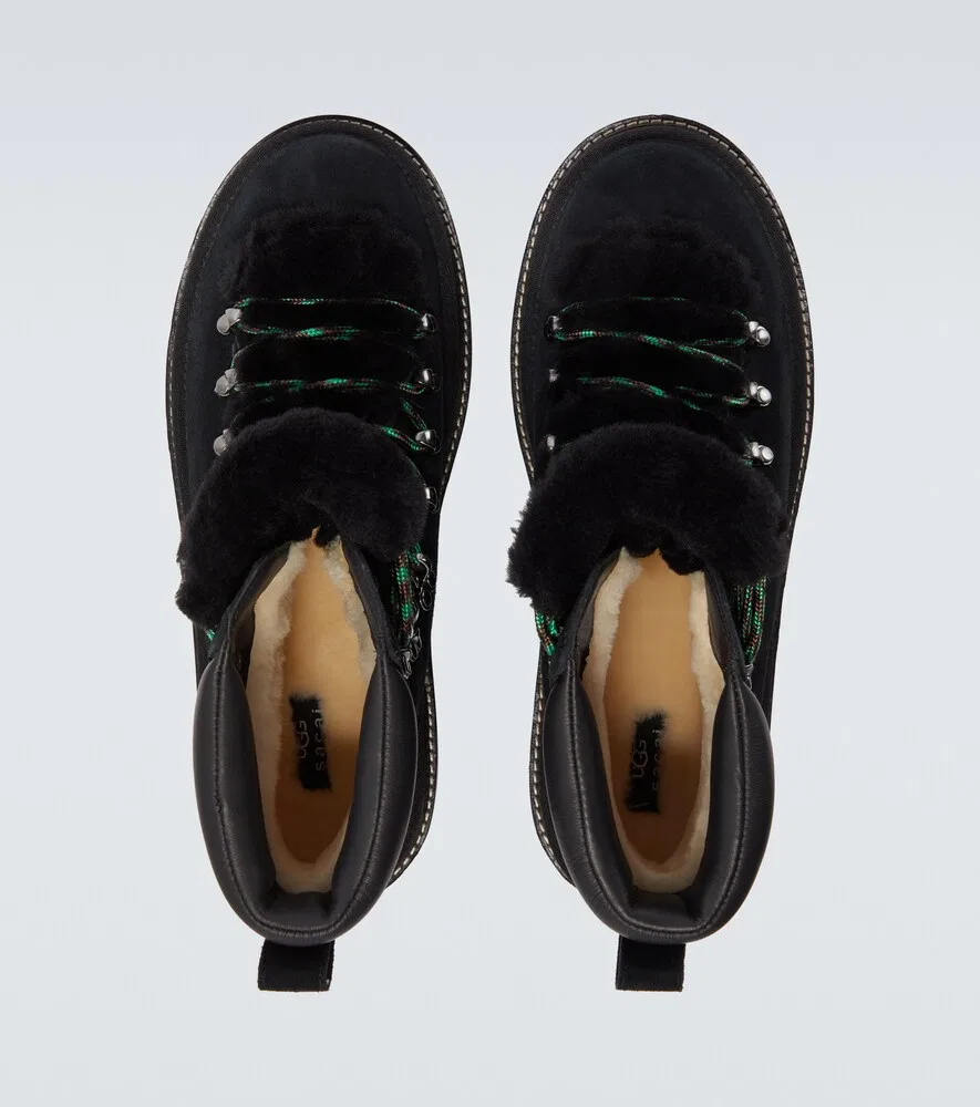 Походные ботинки UGG из замши и овчины Sacai, черный — фото 4