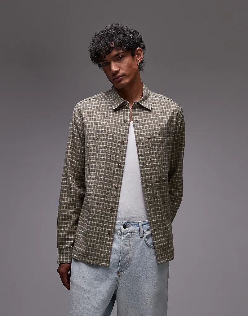 

Рубашка Topman с длинными рукавами и клетчатым узором цвета хаки