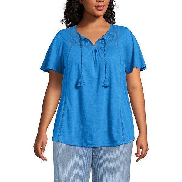 

Топ с короткими рукавами-крылышками и декором Plus size Lands' End, Muted Cobalt Blue