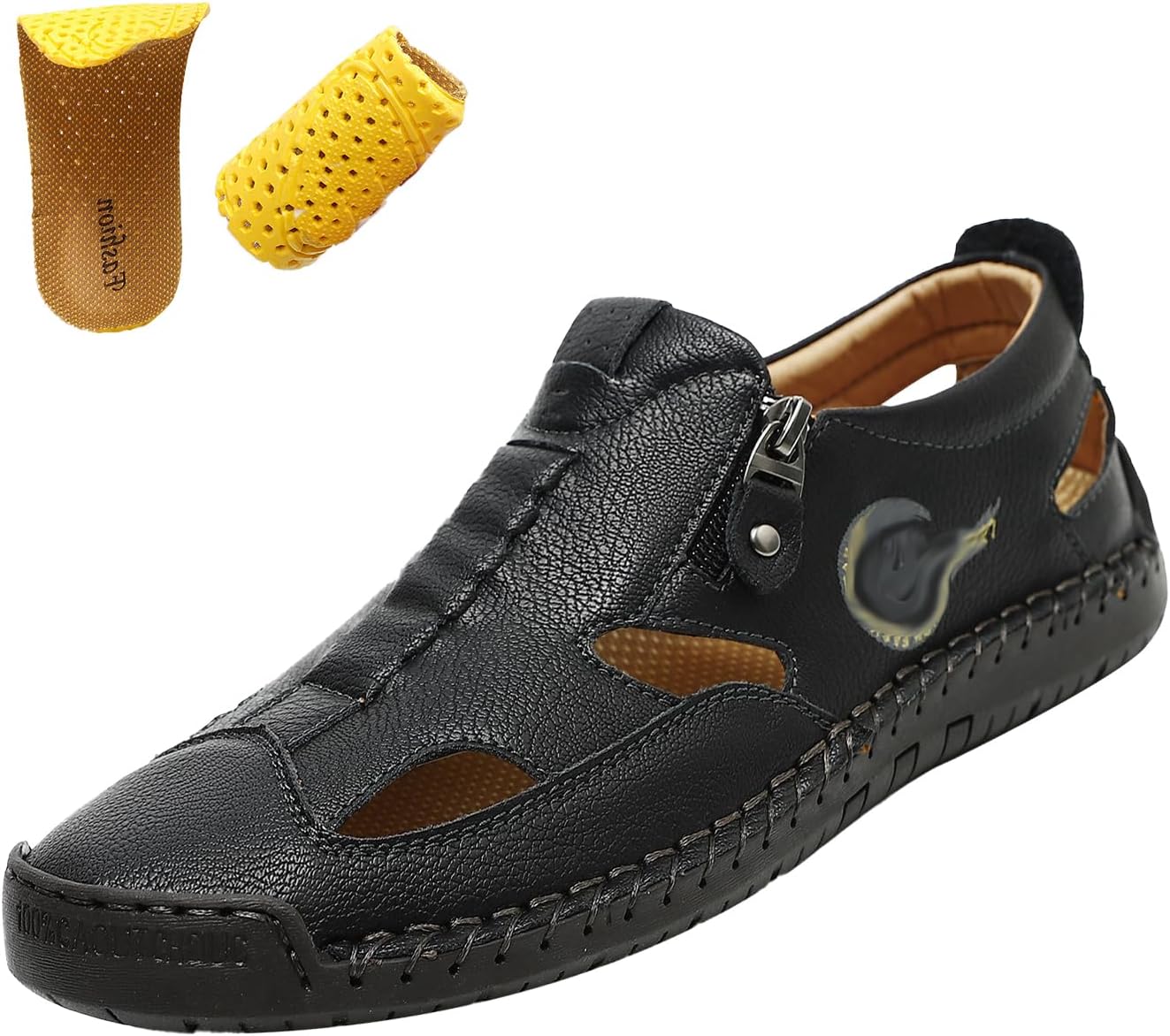 

Мужские летние кожаные слипоны, винтажные удобные лоферы с ручной строчкой, молнией, и прогулок, модные кеды Moyowei, черный