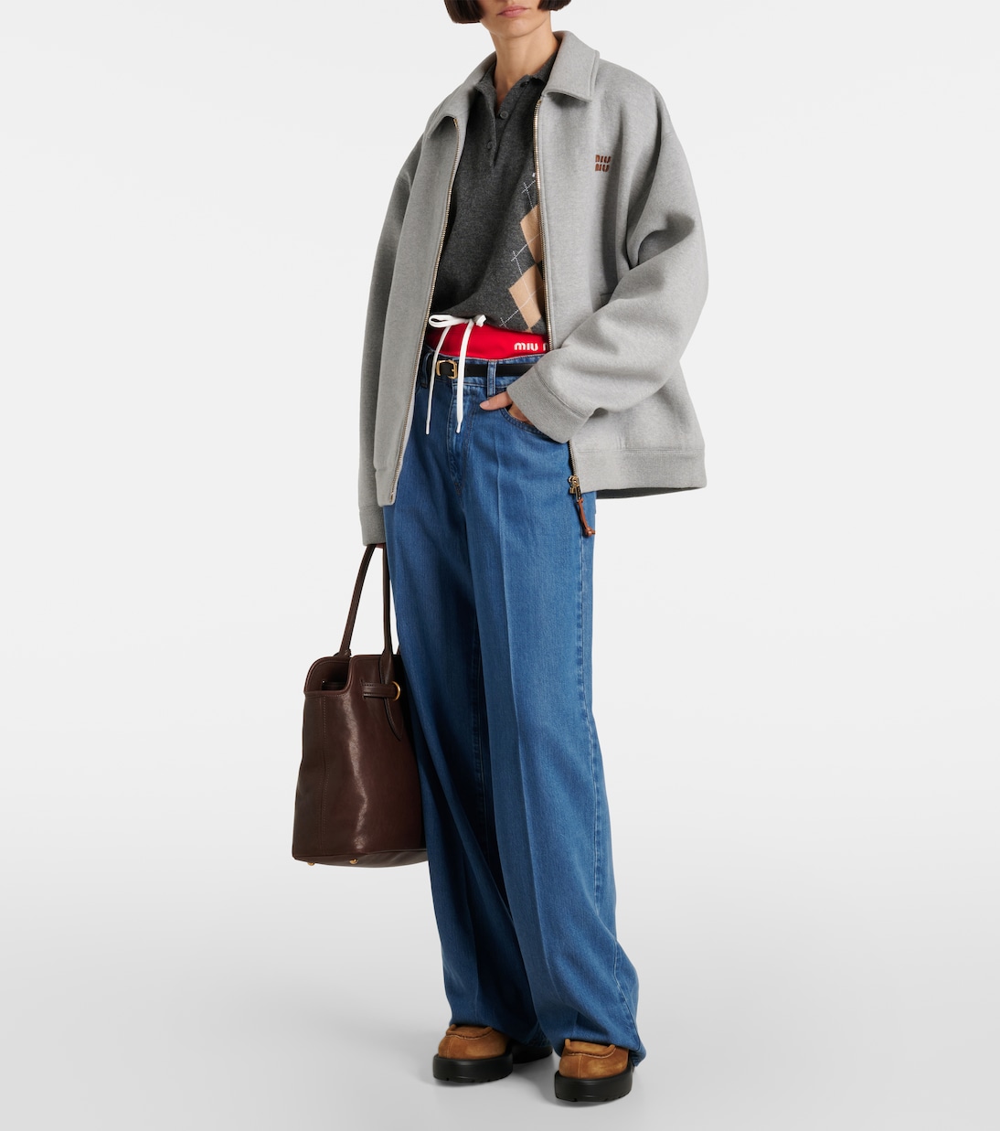 Массивные кожаные туфли с отделкой из овчины Miu Miu, Cannella — фото 3