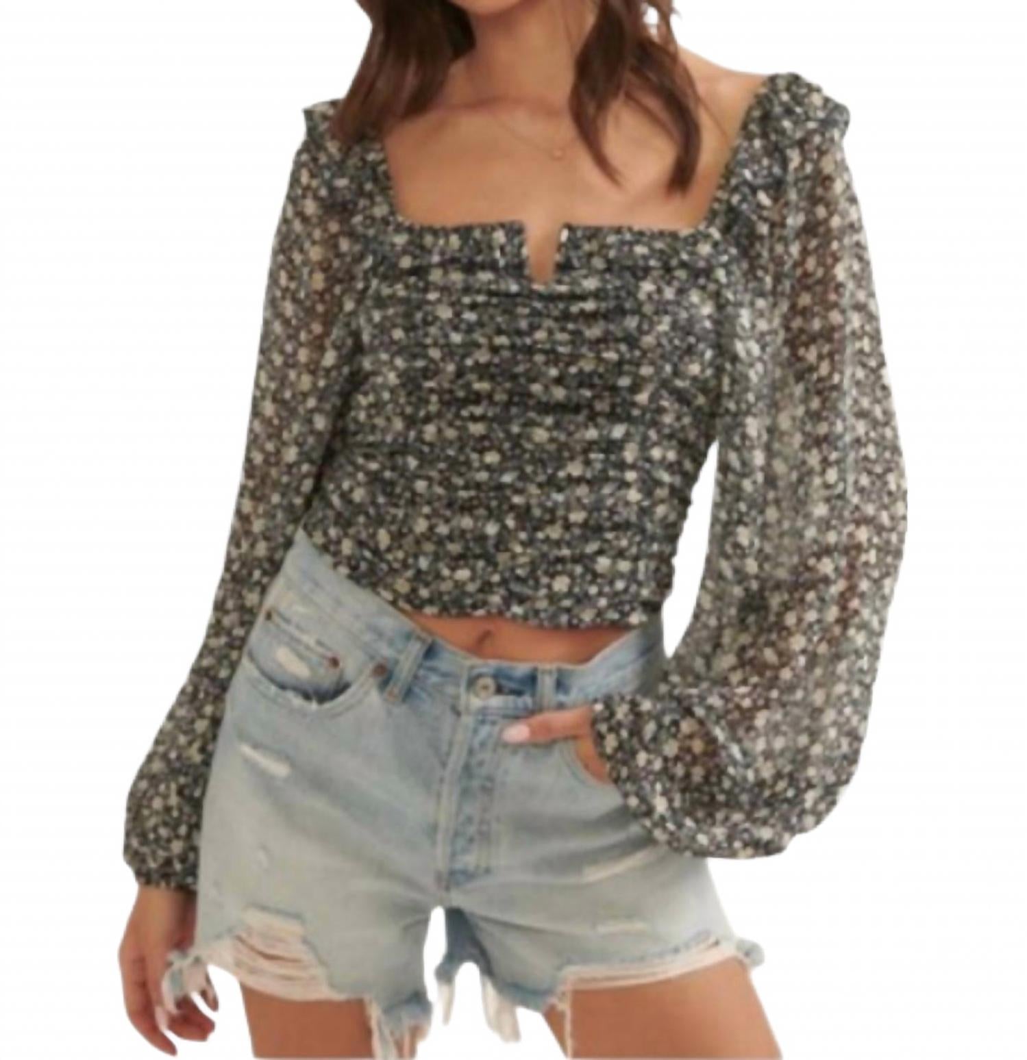 

Черный прозрачный топ с цветочным принтом PROMESA