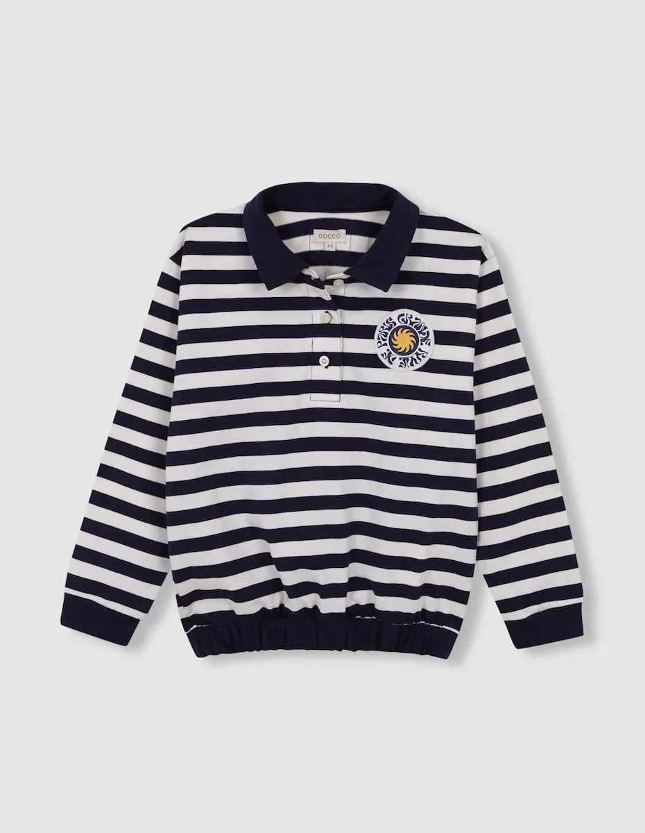 

Детская футболка-поло в полоску с белой нашивкой Париж Gocco, белый