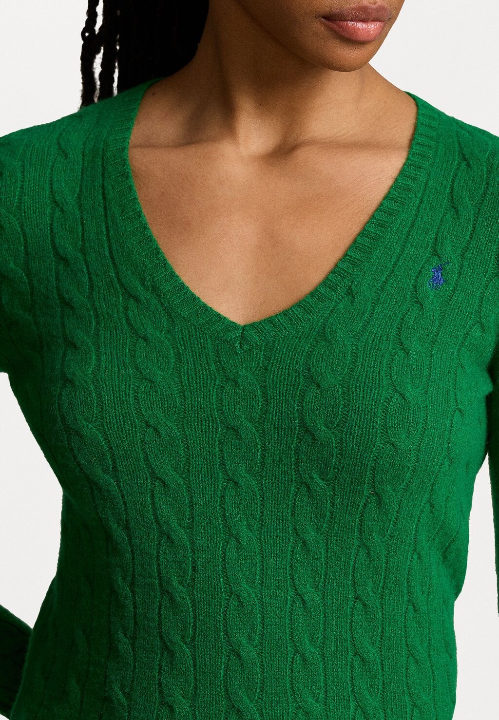 

Джемпер CABLE KNIT WOOL CASHMERE V-NECK SWEATER Polo Ralph Lauren, зеленый