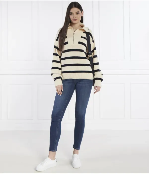 Свитер CO CARDI STITCH с молнией до половины loose fit Tommy Hilfiger, экрю — фото 2
