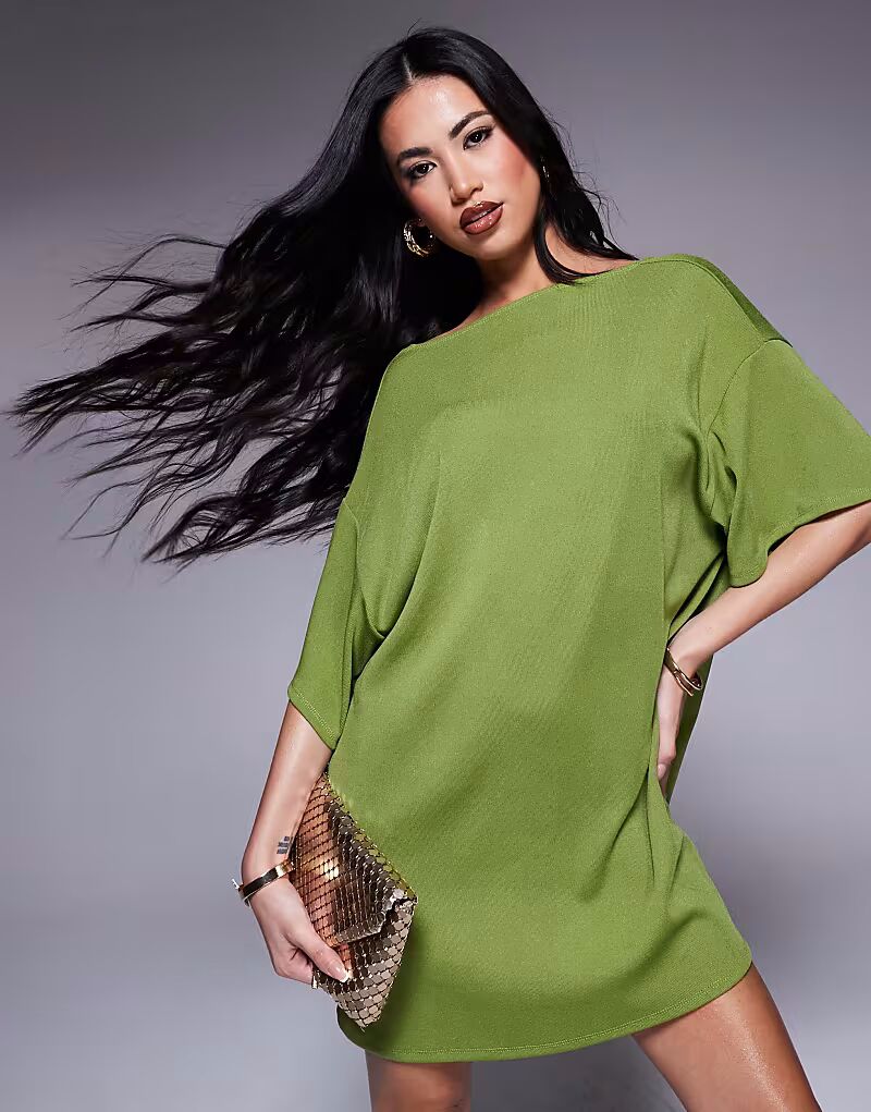 

Свободное мини-платье-футболка ASOS DESIGN зеленого цвета