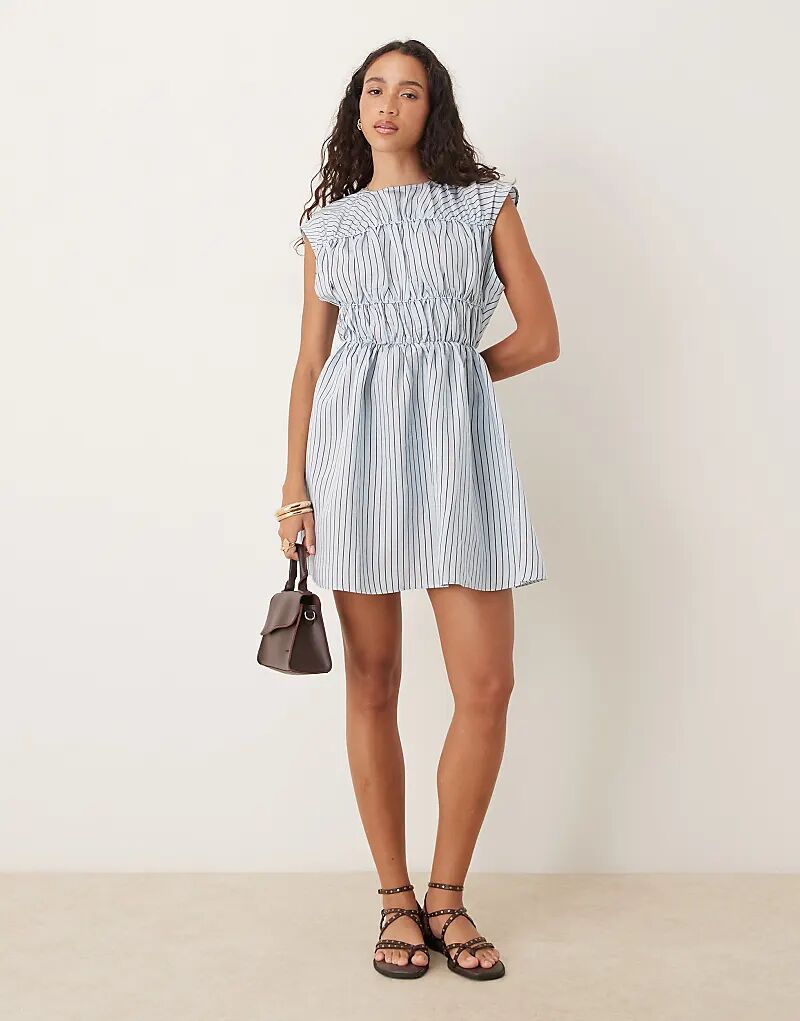 

Мини-платье с лифом и сборками в синюю полоску от ASOS DESIGN
