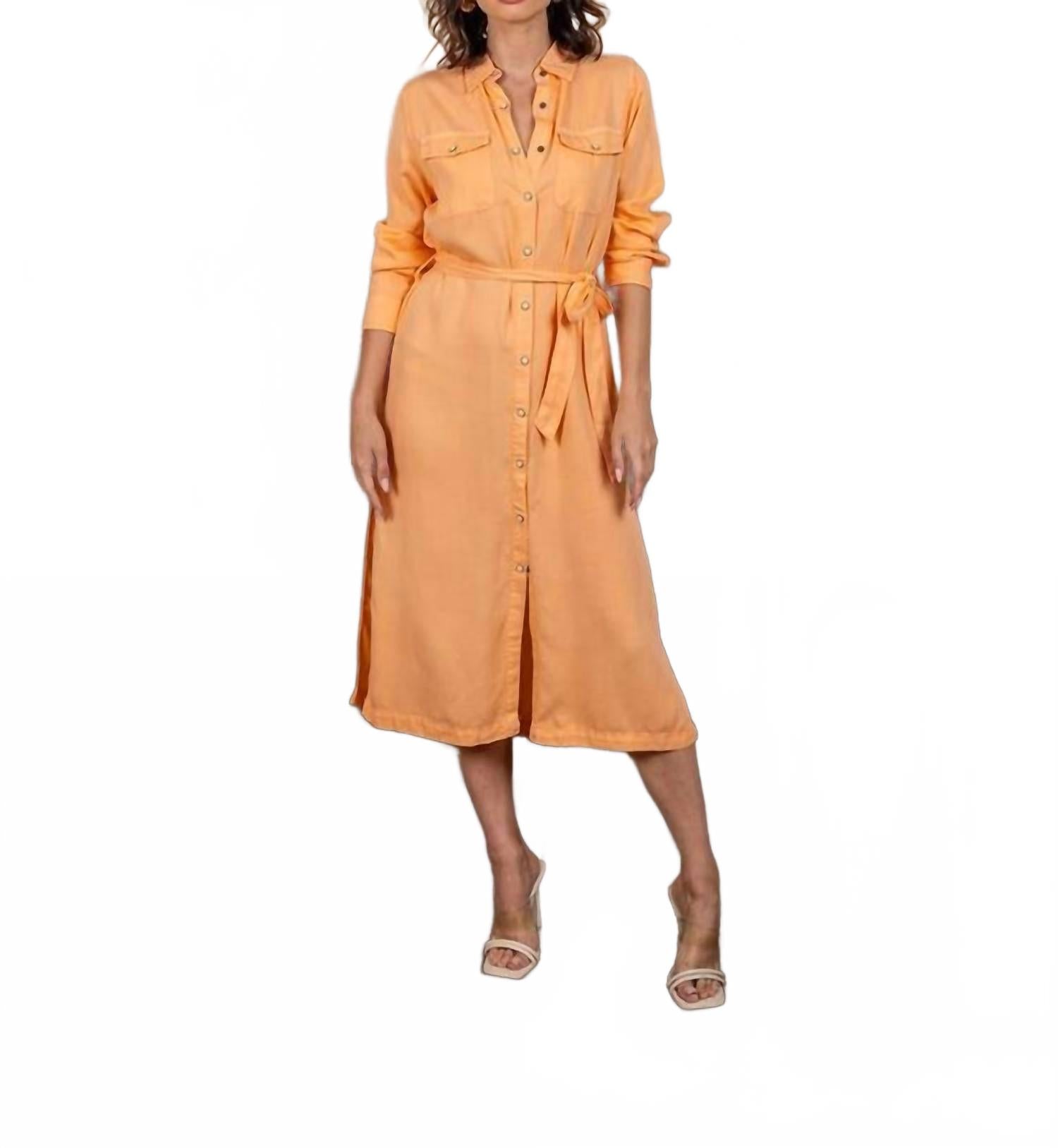 

Тенсел слип с длинным рукавом платье-рубашка в абрикосовом цвете PAPARAZZI, Apricot