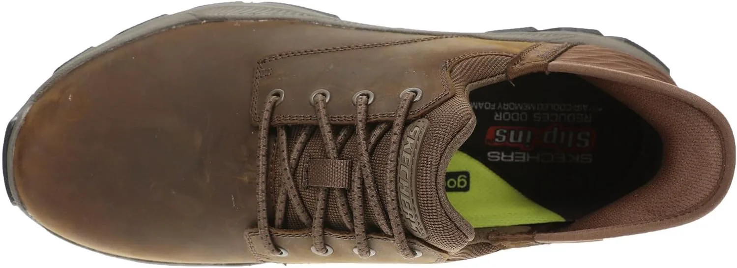 Мужские слипоны Skechers USA Respected - Garrett из кожи с круглым носком и шнуровкой на резинке Skechers USA Men's, темно-коричневый — фото 3
