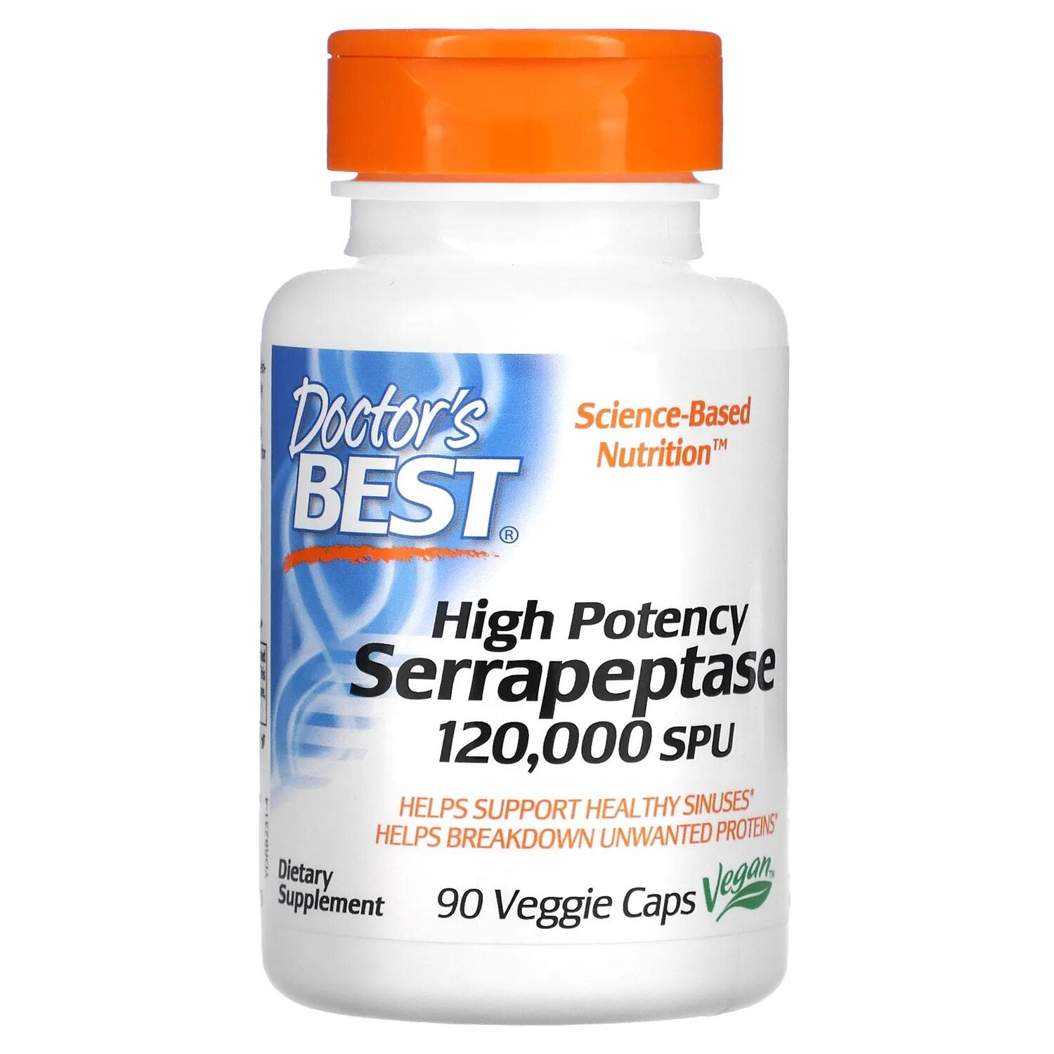 

Doctor's Best Серрапептаза с высокой эффективностью 120000 SPU 90 капсул в растительной оболочке