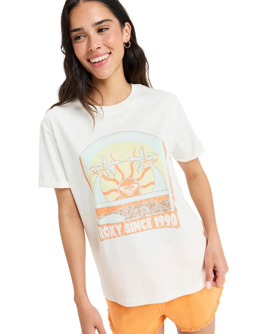 

ROXY Футболка с короткими рукавами и трафаретным принтом OCEANREGULAR POSTER, белая, женская