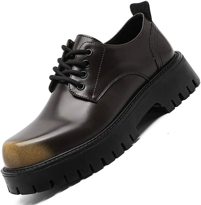 

Мужские массивные двухцветные туфли с носком, деловые оксфорды на платформе для мужчин, увеличивающие рост, повседневные дерби Gezykao, желтый