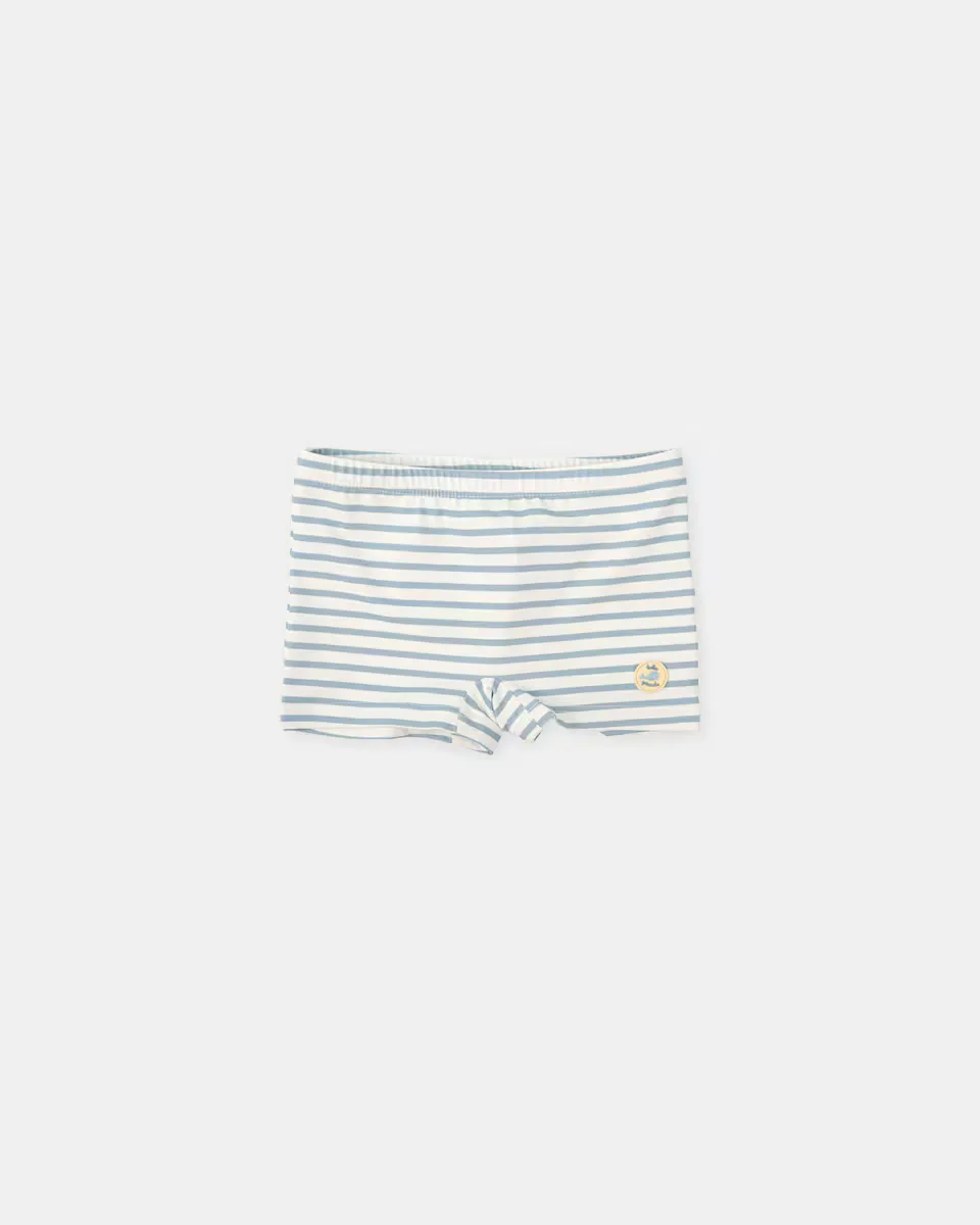 

Полосатые боксерские шорты для мальчика с китом на спине Tutto Piccolo, синий индиго